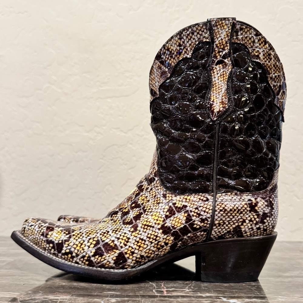 Ferrini Snake Print and Embossed Patent Leather Cowboy Boots